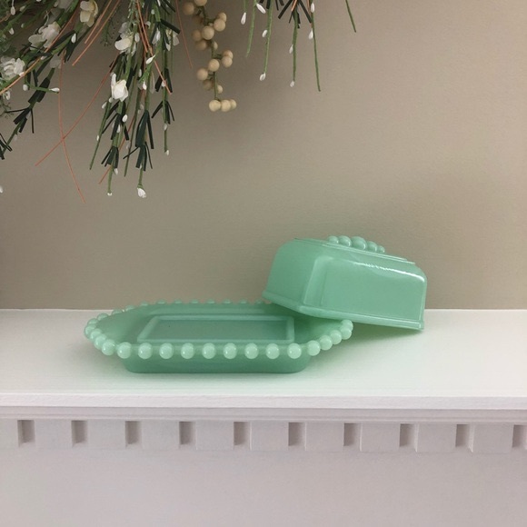 Relisted! Vintage Light Green Jade Butter Dish 7” Candlewick - Picture 8 of 13